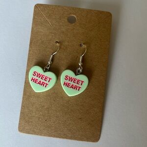 2/$15- Valentine’s Day Green Sweet Heart Green Earrings Handmade